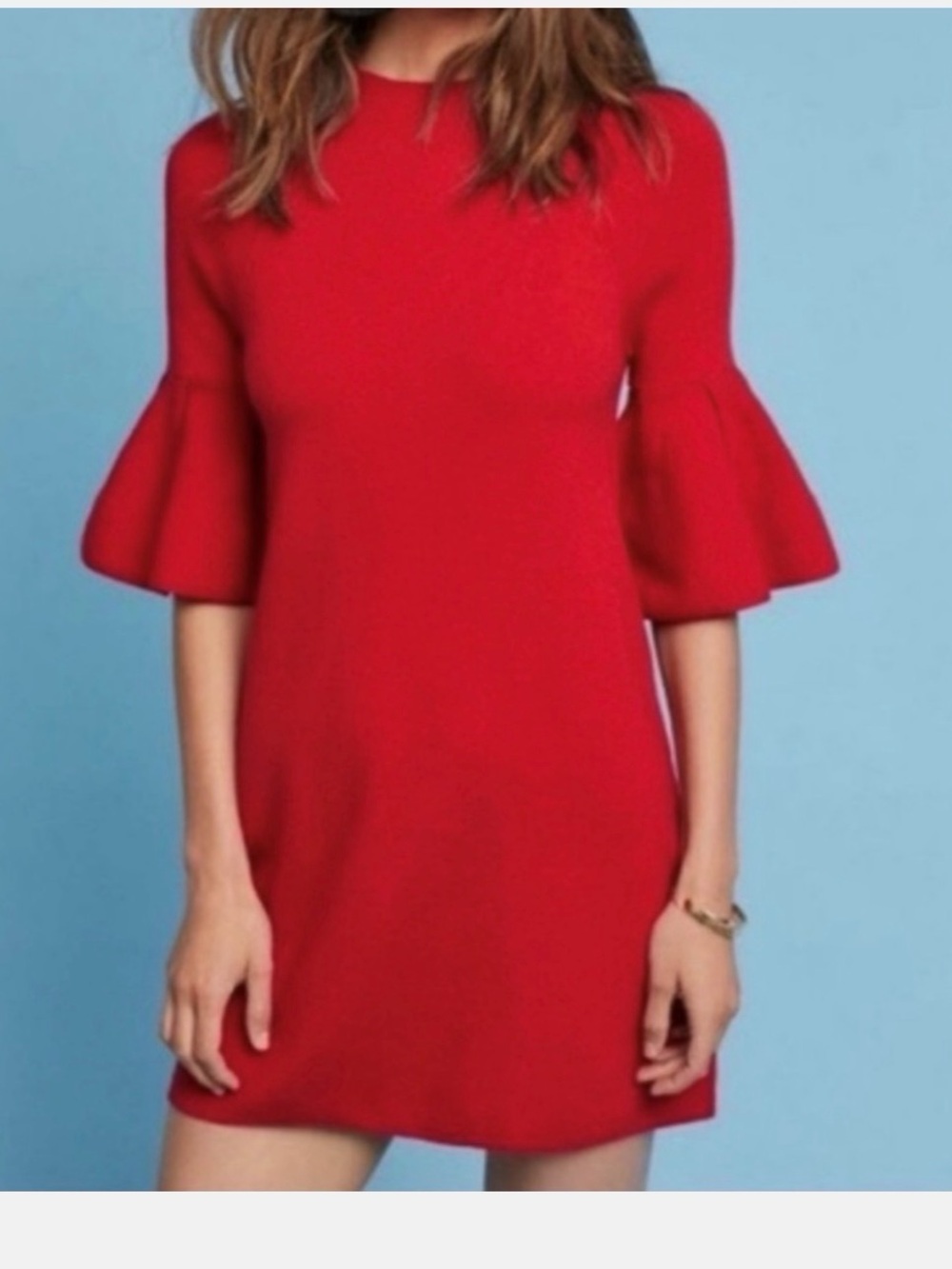 Anthropologie Moth Chester Bell Sleeve Red Mid Length Dress